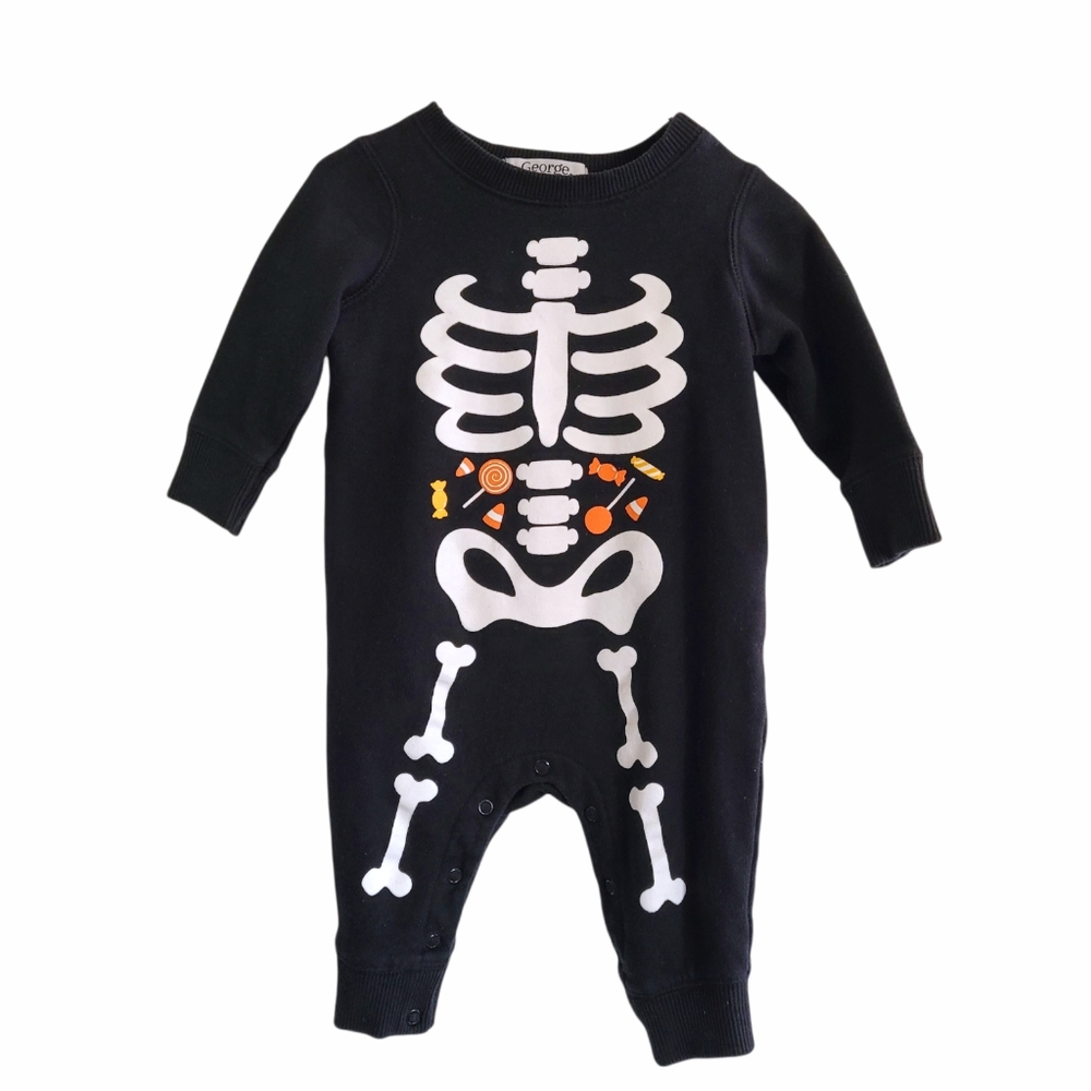 George Baby Halloween Skeleton Black Long Sleeve Romper, Jumpsuit,  6-12M